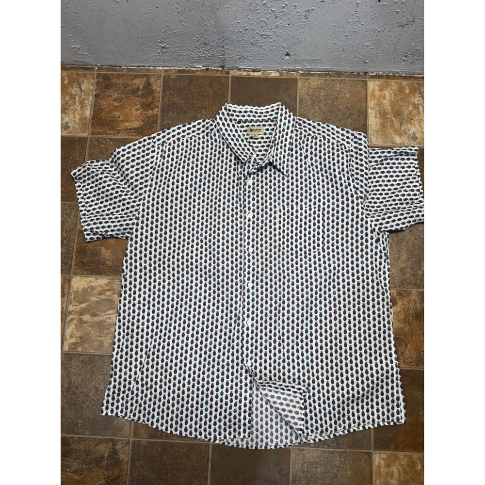 Haggar Mens XXL Pineapple Print Button Down Shirt Short Sleeve White Grey Blue